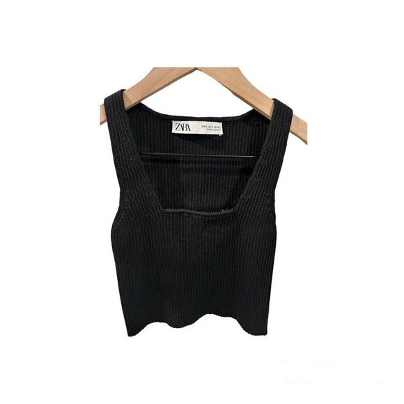 Zara Knit Black Square Neckline Sleeveless Size S Cropped Top - Picture 3 of 3